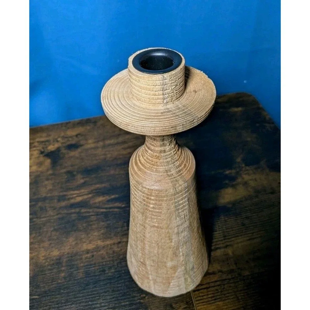 Pottery Barn Pillar Candle Holder Raw Mango Wood Rustic Natural